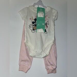 Disney Baby White and Pink Mickey & Minnie Mouse 3 piece set size 6-9 Months